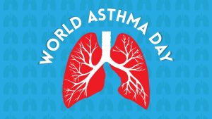 Infographic of lungs with text saying world asthma day